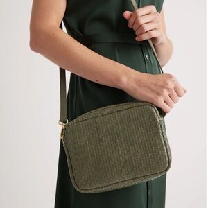 Quince Olive Green Leather Woven Crossbody Bag